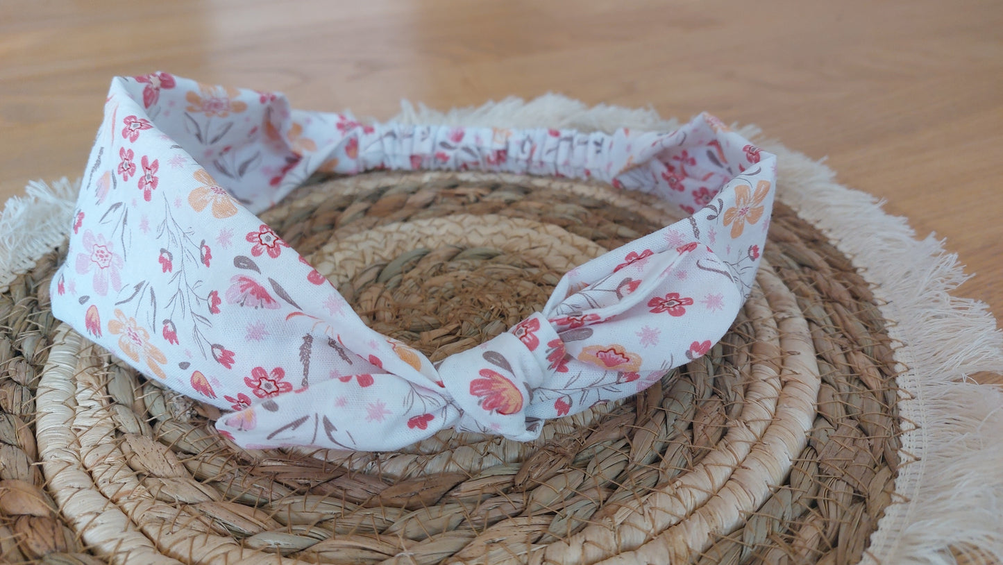 Headband " Summer" - blanc fleuri avec noeud