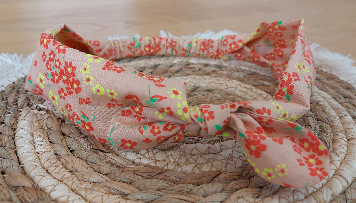 Headband " Summer" - orange fleuri avec noeud