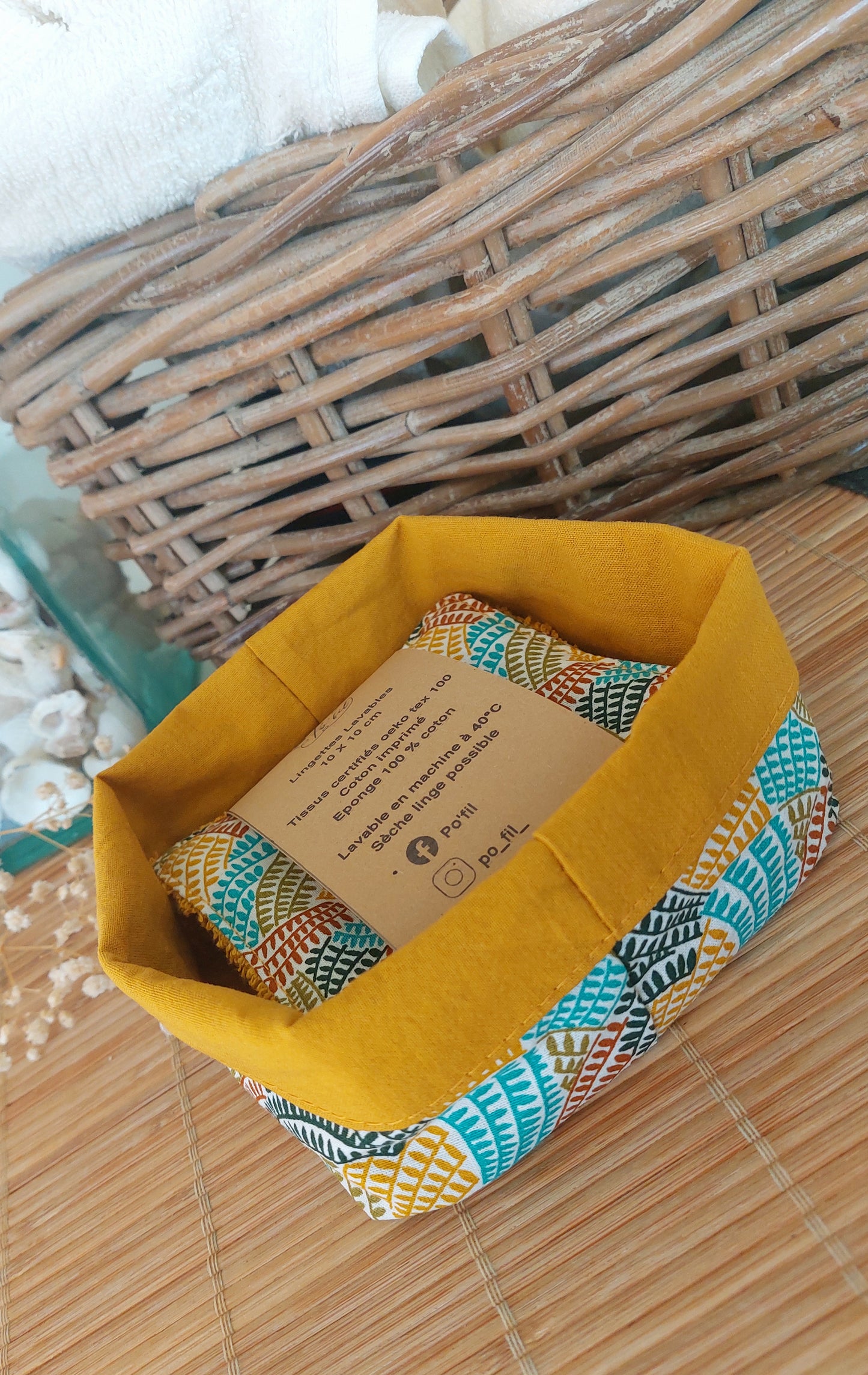 Panière avec 5 lingettes lavables