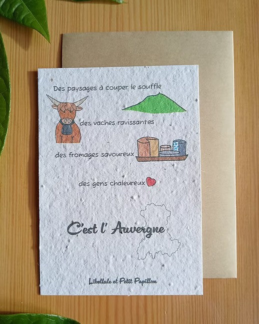 Cartes postales à planter " C'est l'Auvergne" - cartes ensemencées de graines de fleurs à planter - thème terroir auvergnat - option de message personnalisé