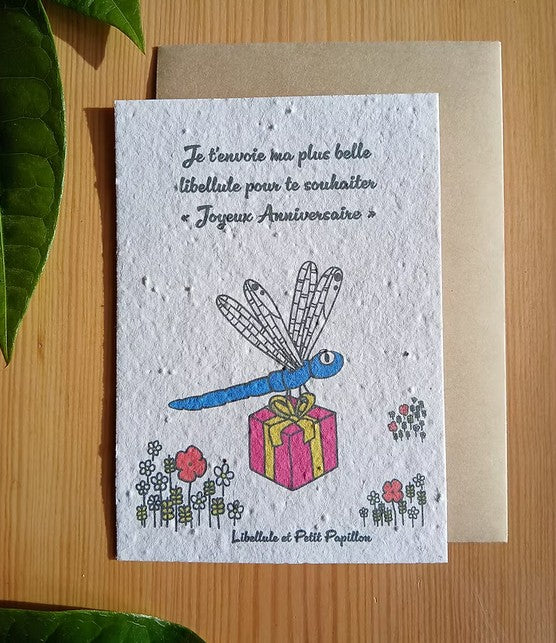 carte à planter graines de fleurs thème anniversaire pour enfants et adultes. originale et humoristique - illustration et fabrication France - marque Libellule et Petit Papillon