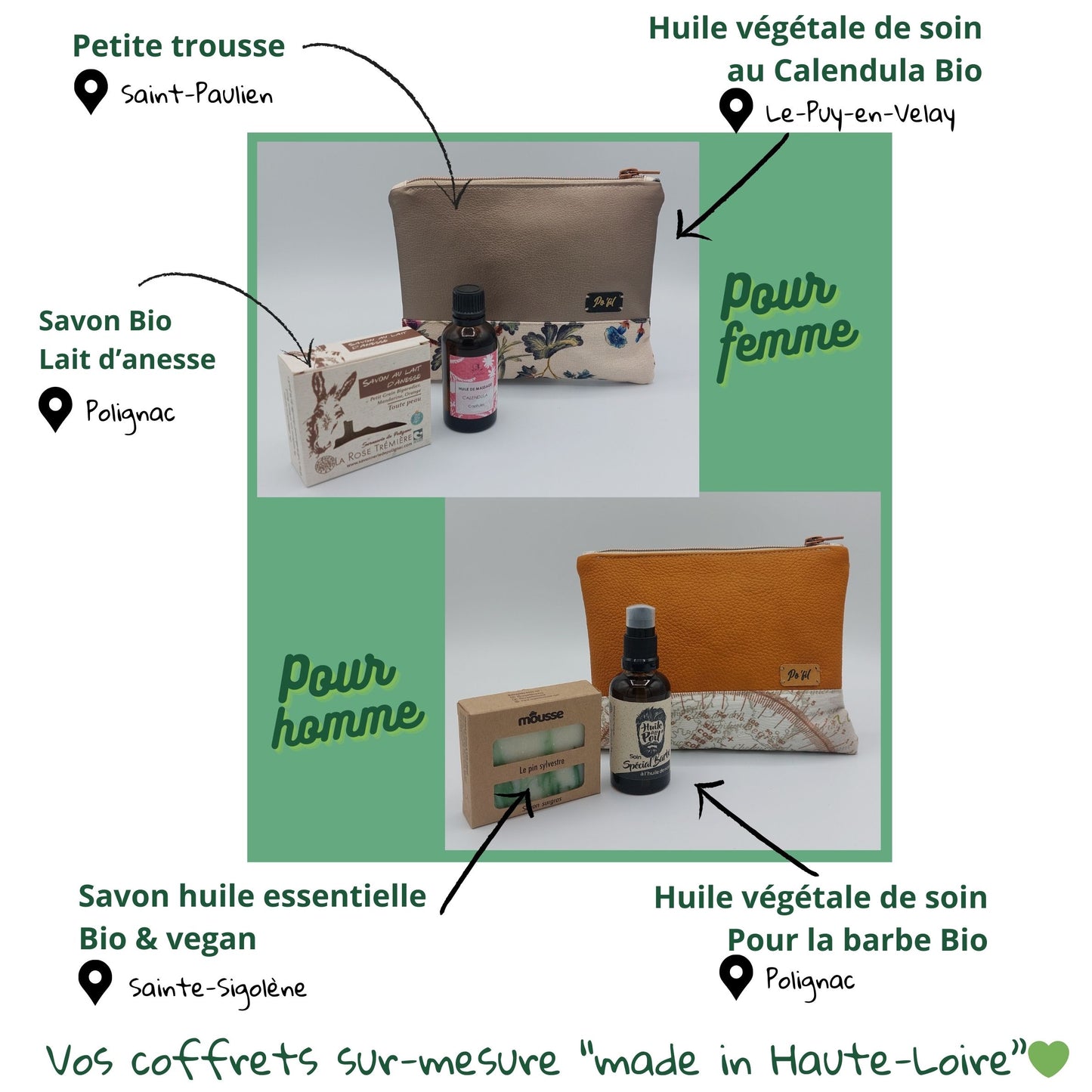 Coffrets bien-être pour homme et pour femme. Artisanat français (Haute-Loire) et cosmétique naurel et bio . Pecata réunit le talent des artisans.
