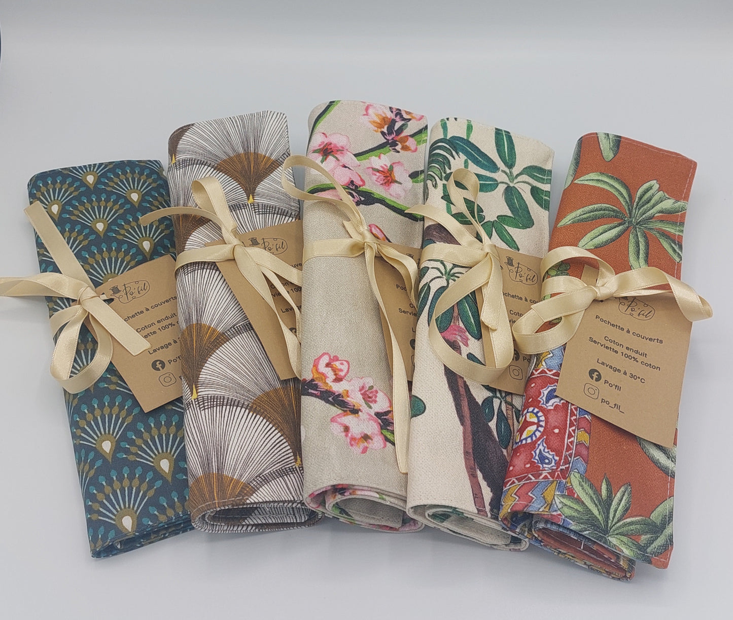 gamme de range couverts de Po'Fil , couturière créatrice de Haute-Loire - pochettes à couverts pliables