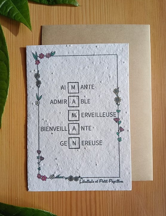 Cartes postales à planter - thème Maman - spéciale fêtes des Mères- cartes ensemencées de graines de fleurs à planter - message à personnaliser