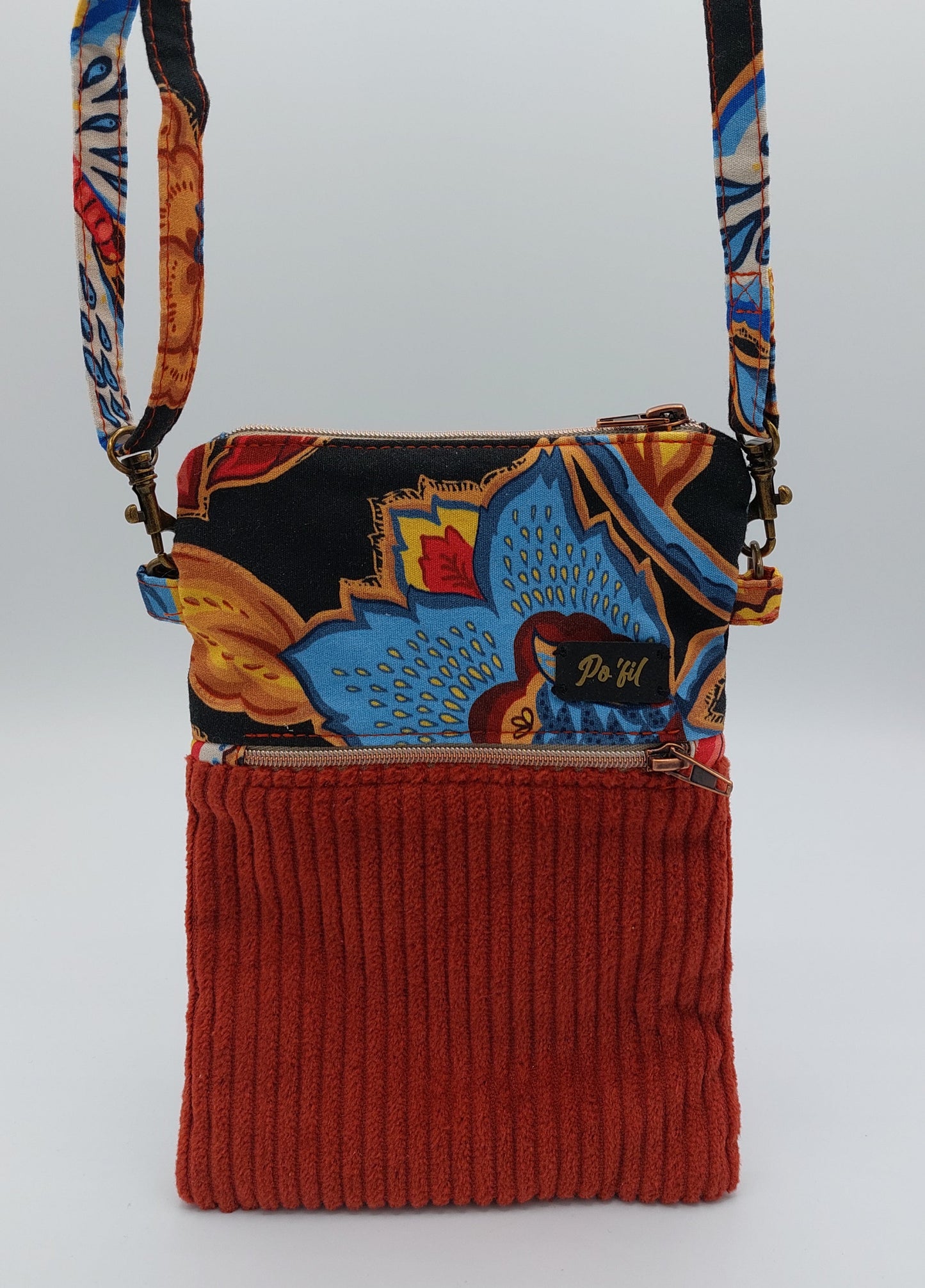 sac pochette zippé velours côtelé - artisanat - fabriqué en france