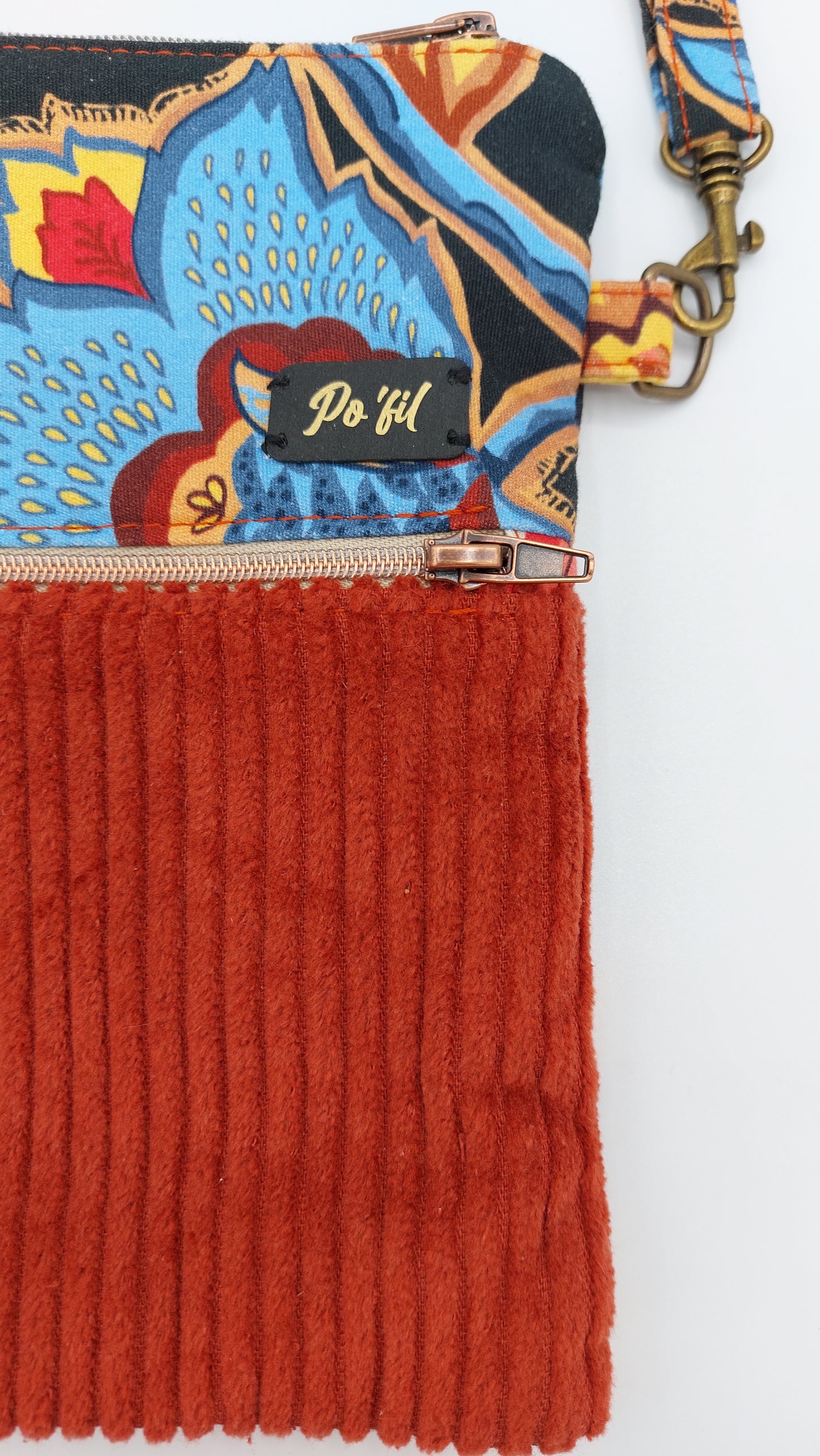 sac pochette zippé velours côtelé - artisanat - fabriqué en france - marque Po'Fil