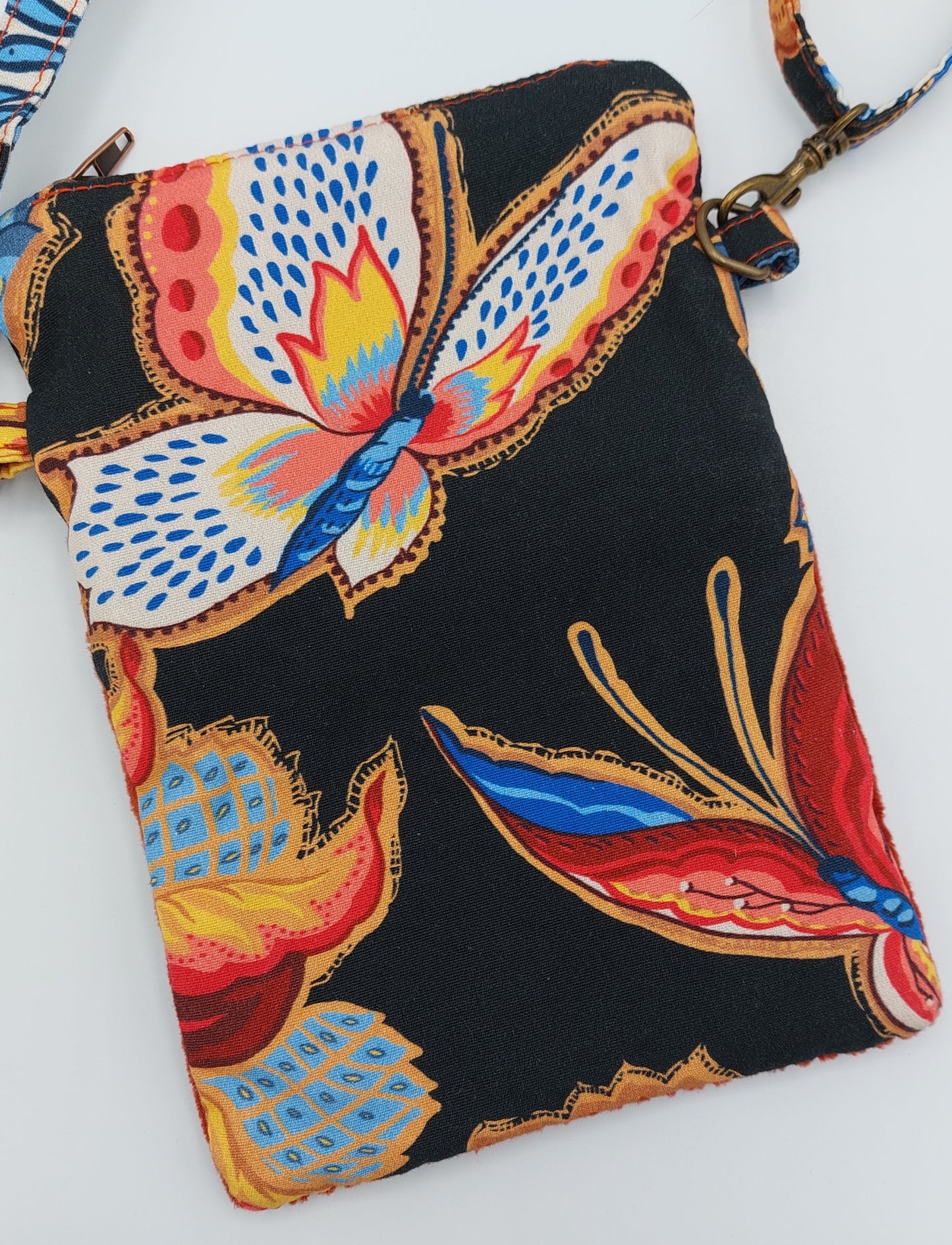 sac pochette zippé velours côtelé et papillons - artisanat - fabriqué en france - face arrière