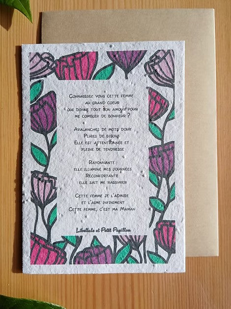 Cartes postales à planter - thème Maman - spéciale fêtes des Mères- cartes ensemencées de graines de fleurs à planter - message à personnaliser