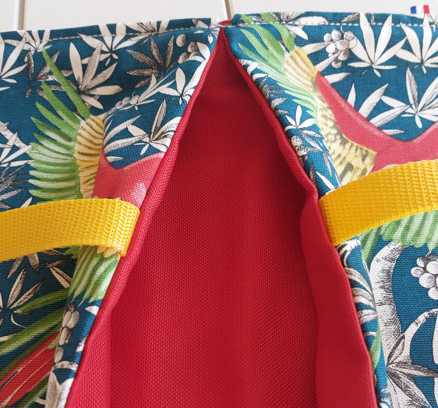 Sac à tarte avec anses motif Tropique - perroquet - tissu de haute qualité - article upcyclé