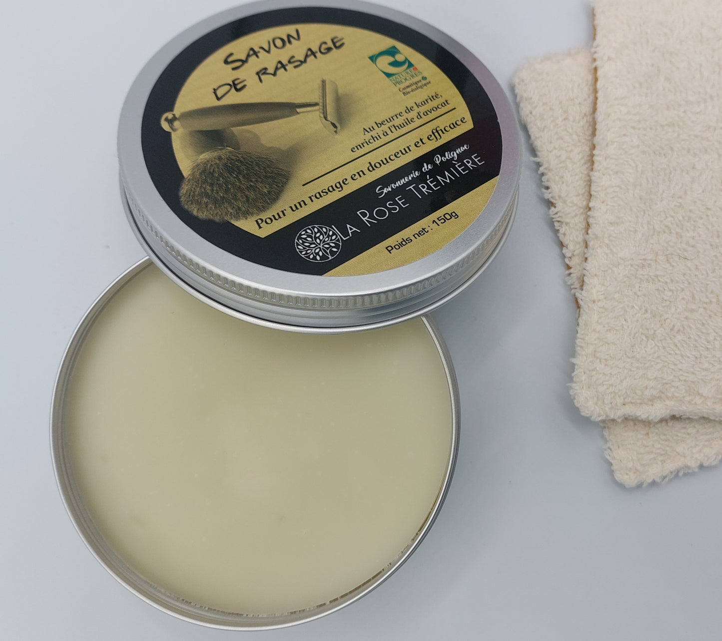 savon de rasage pour homme biologique - certifié nature et progrès - beurre de karité, huile avocat , huile essentielle