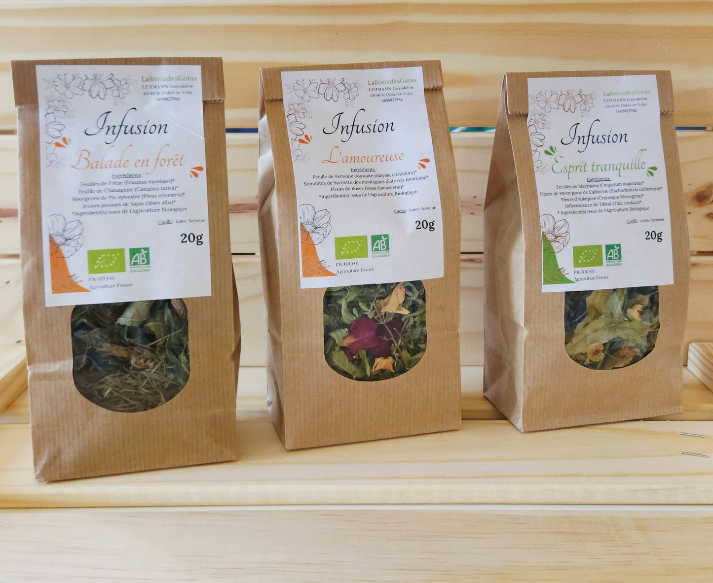 Coffret cadeau à composé "Inspiration" : infusion biologiques au choix : balade en forêt, l'amoureuse, Esprit Tranquille. Cueillette sauvage et production biologique.