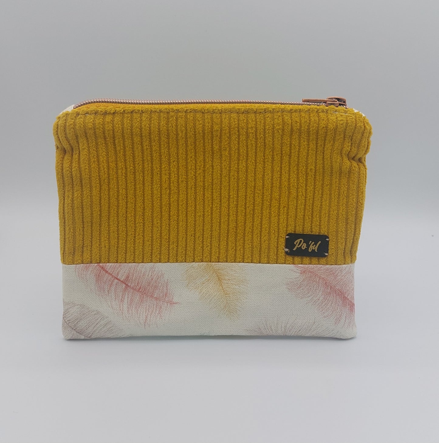 Trousse velours jaune moutarde
