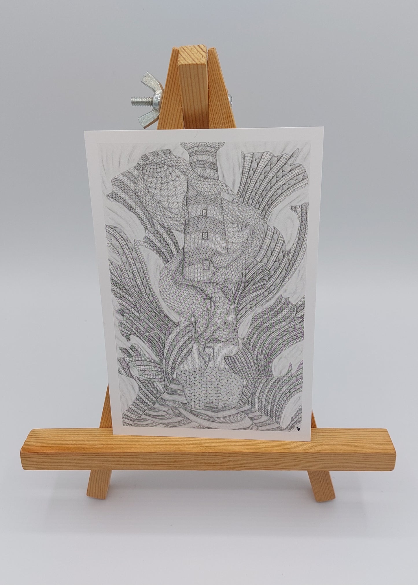Carte postale Le Phare - dessin graphique dentelle par artiste Le Dentelier