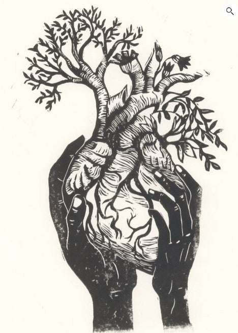 Affiche Linogravure A4 - Mains et coeur