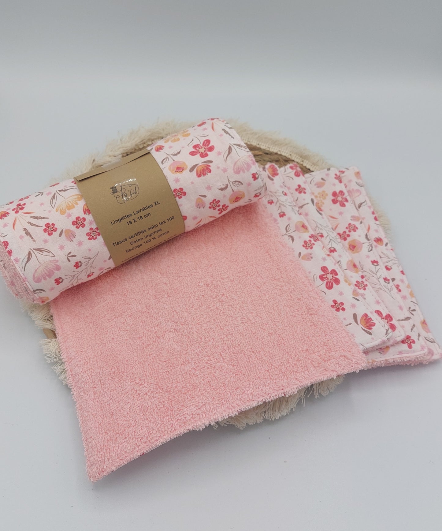 lingettes lavables xl rose fleuri