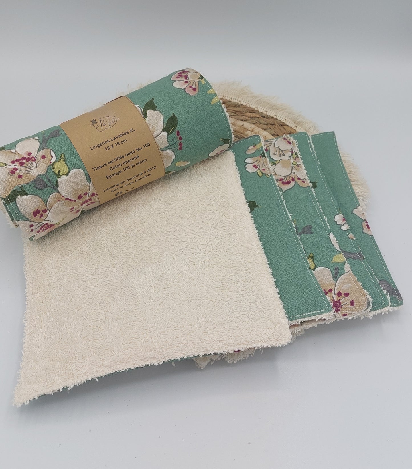 lingettes lavables xl vert d'eau fleuri