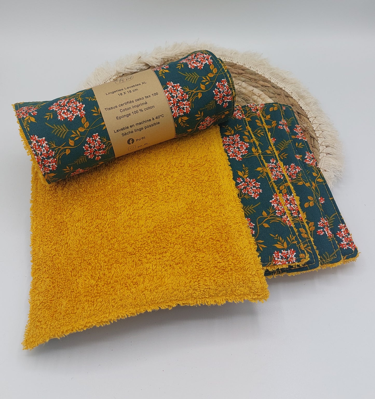 lingettes lavables xl jaune moutarde fleuri