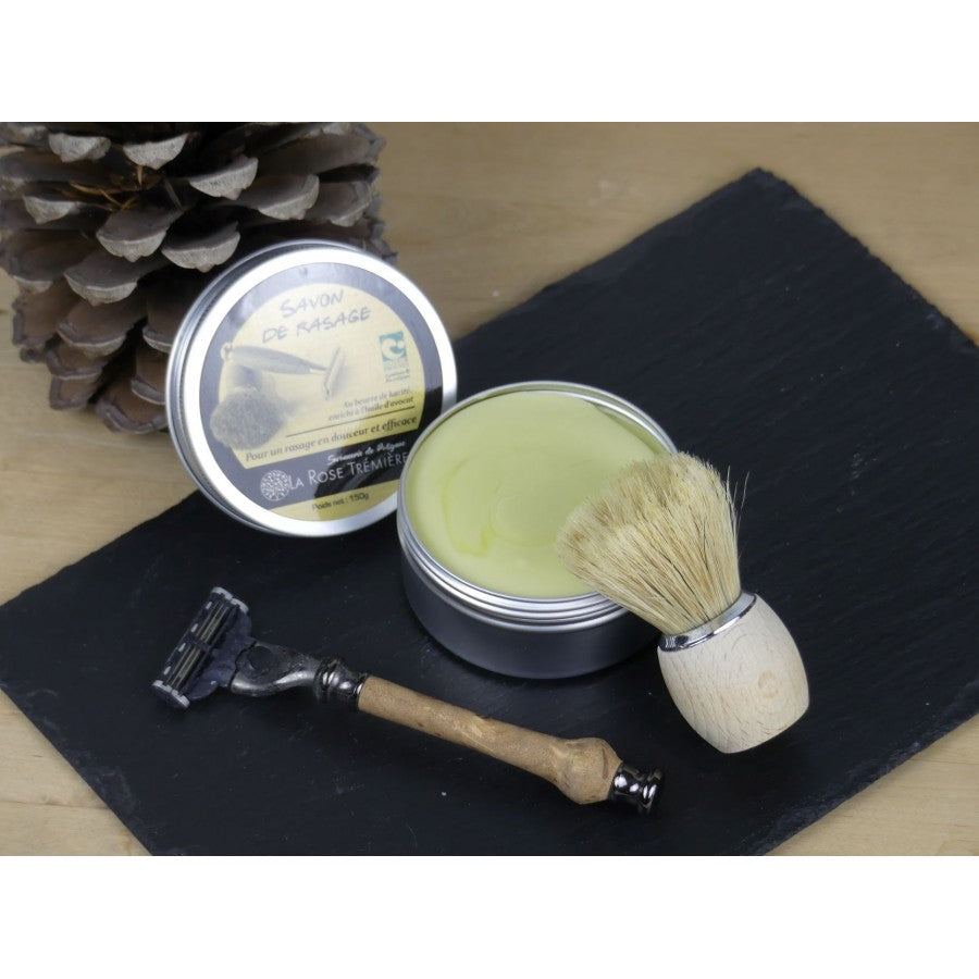Savon de rasage biologique fabrication artisanale française - Haute-Loire - La Rose Trémière - certifié Nature et Progrès