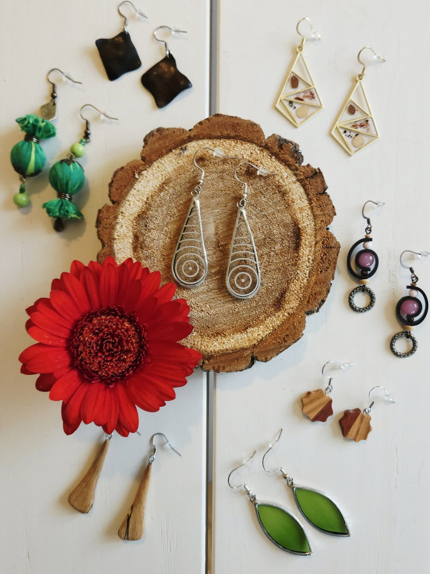 boucles d'oreilles originales upcyclées - artisanat Haute-Loire