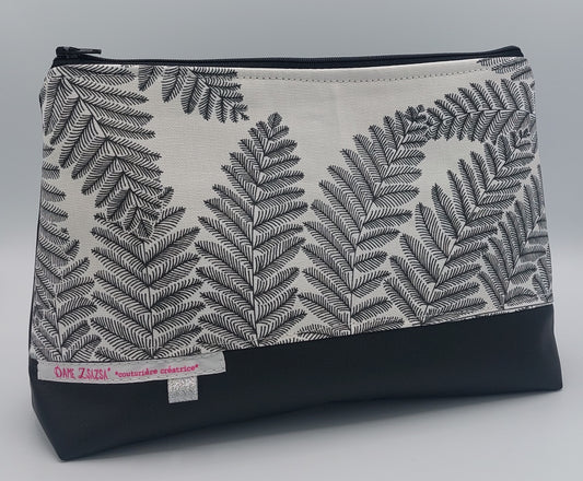 Trousse de toilette pour femme - noir et blanc coton enduit  avec poche intèrieure