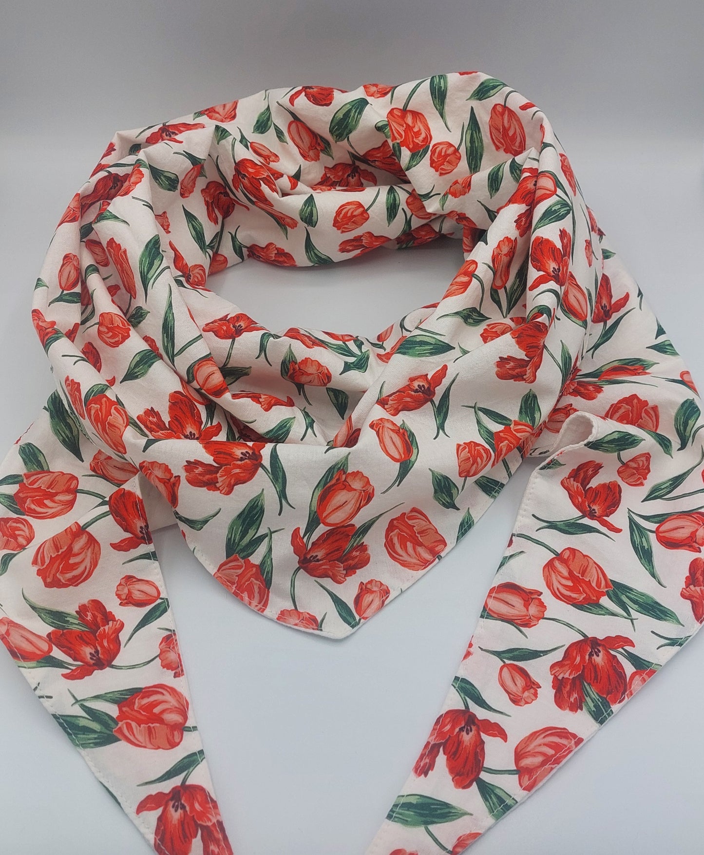 Foulard-Chèche - confection artisanale - tulipes rouges