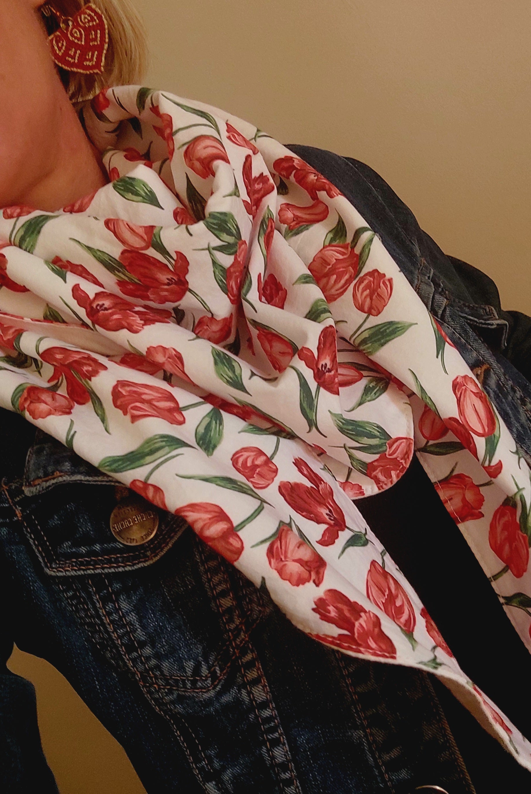 Foulard-Chèche - confection artisanale - tulipes rouges