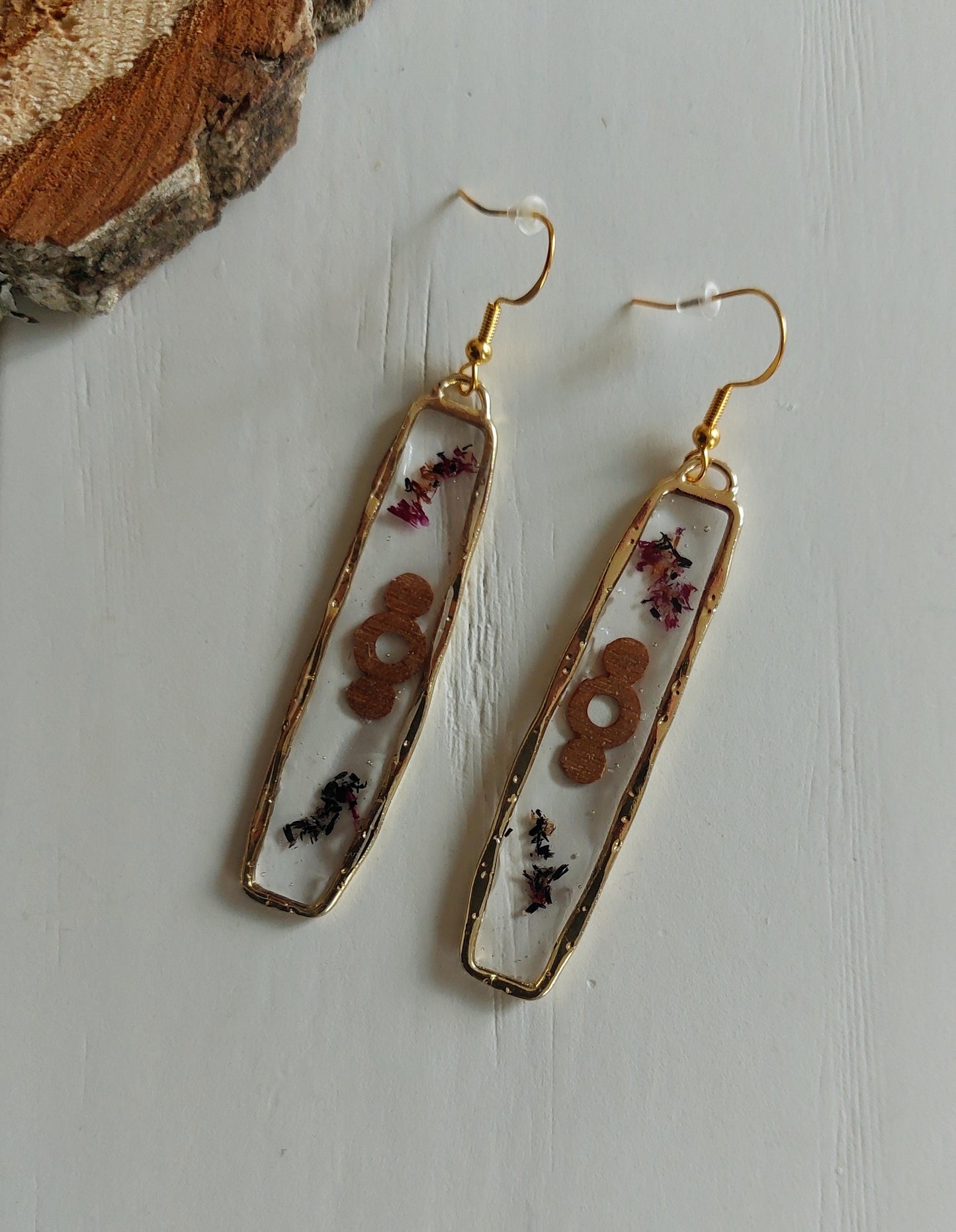 boucles d'oreilles résine et bois - artisanat de haute-loire - Au fil du bois - 