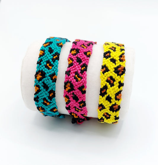 bracelet brésilien fait-main modèle léopard - multicolores - fabriqué en france - artisanat