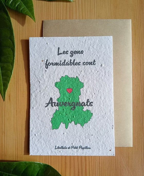 Cartes postales à planter " Les Auvergnats sont formidables" - cartes ensemencées de graines de fleurs à planter - thème terroir auvergnat - message à personnaliser