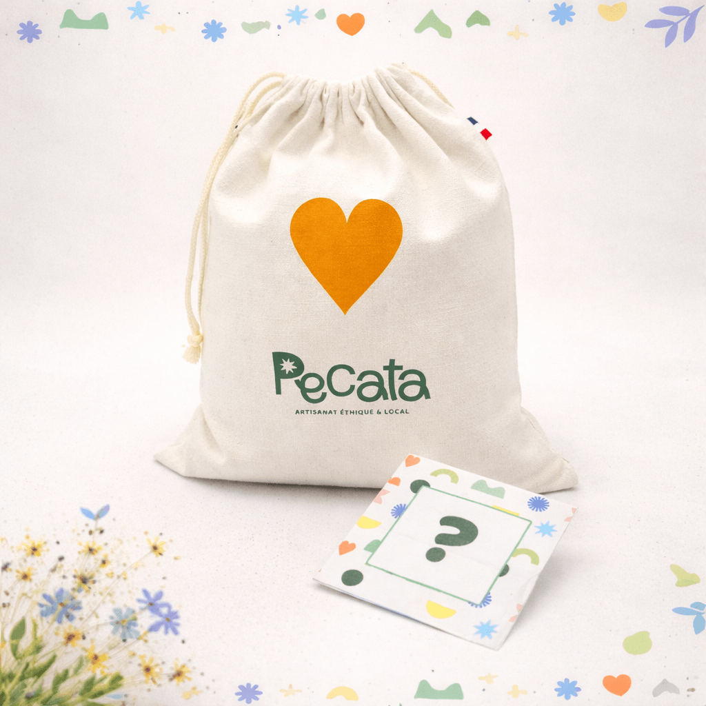 Coffret cadeau surprise Pecata - artisanat éthique et local de Haute-Loire - créations artisanales éthiques et éco-responsables - cadeau surprise mixte - femme - homme - coffret cadeau unique