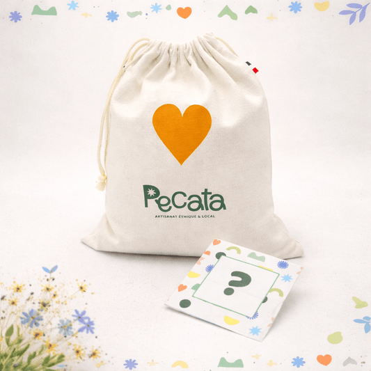 Coffret cadeau surprise Pecata - artisanat éthique et local de Haute-Loire - créations artisanales éthiques et éco-responsables - cadeau surprise mixte - femme - homme - coffret cadeau unique