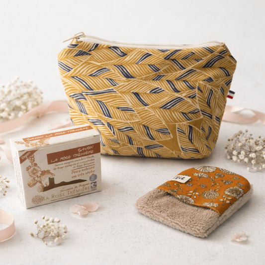 Coffret cadeau éthique et eco-responsable - trousse beauté de voyage - artisanat de Haute-Loire