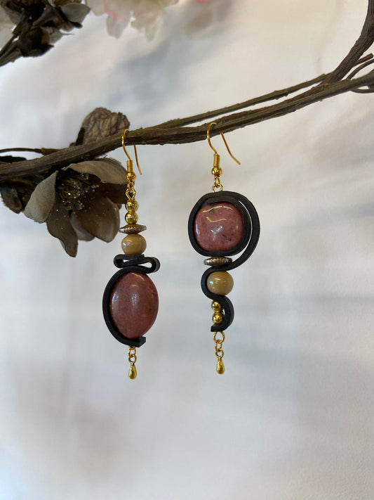 Boucles d’oreilles upcyclées - chambre à air et pierres naturelles