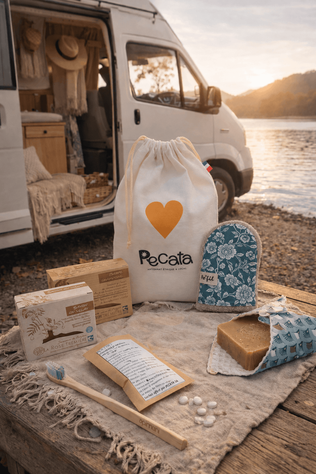 Kit de voyage nomade - Vanlife - roadtrip hygiène - cadeau éthique et eco-reponsable PECATA