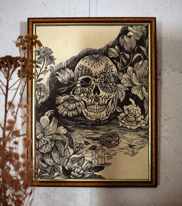 Affiche Linogravure A3 "Calavera" - Tête de mort 