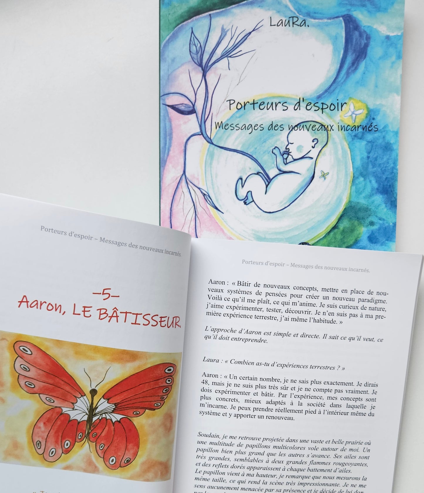 "Porteur d'espoir - Messages des nouveaux incarnés" par l’auteure-illustratrice LauRa. Livre de développement personnel pour adulte.
16 contes philosophiques illustrés pour accueillir les messages des bébés et réenchanter le quotidien.