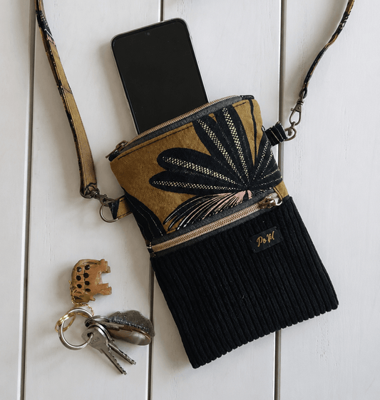 Pochette bandoulière pour téléphone - textile velours bi-matière - artisanat haute-loire