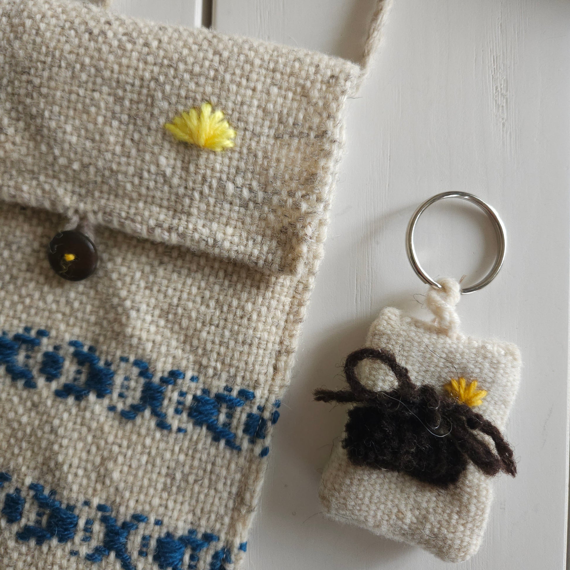 Porte-clés Saint Jacques de Compostelle - tissage à bras - Artisanat de Haute-Loire - porte bonheur du randonneur.