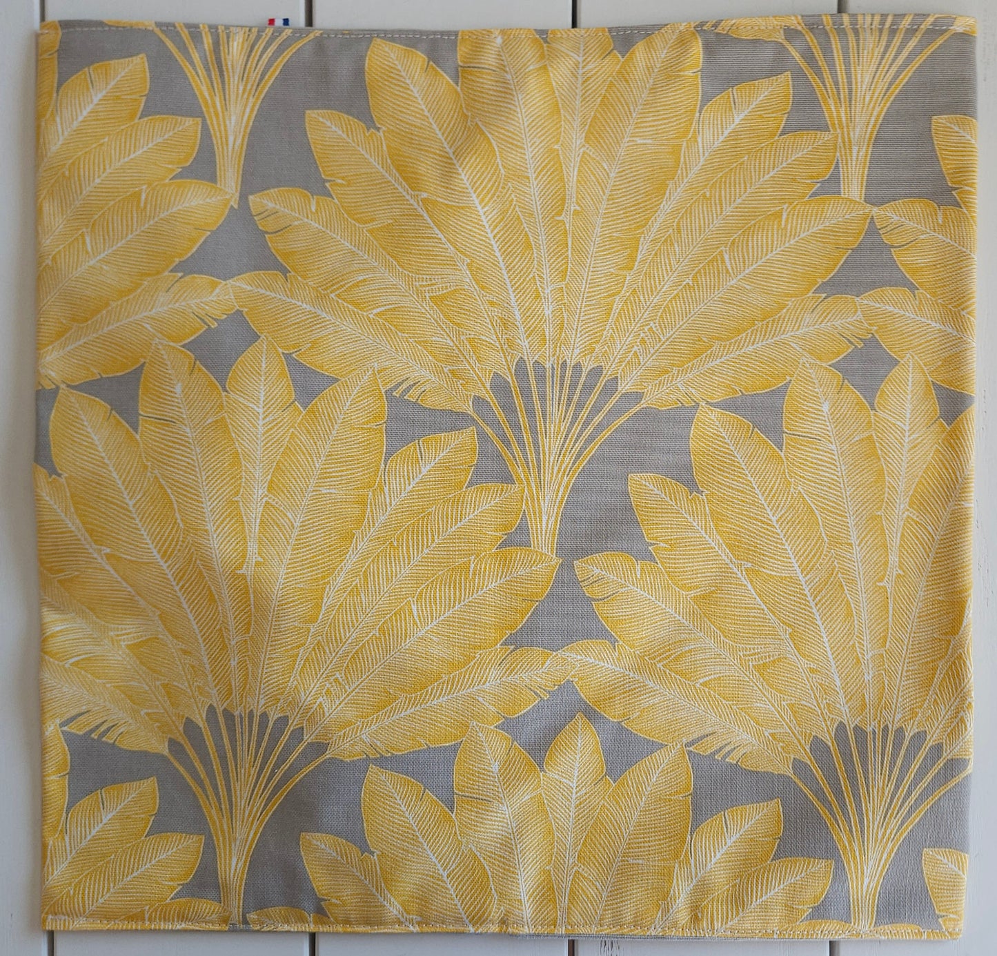 sac à tarte en textile recyclé haute qualité - modèle plumes - jaune et gris