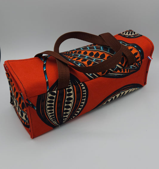 Sac à cake en textile upcyclé - pour transport facile et pratique - lavable et réutilisable. création artisanale locale - Haute-Loire - couleur rouge avec motifs