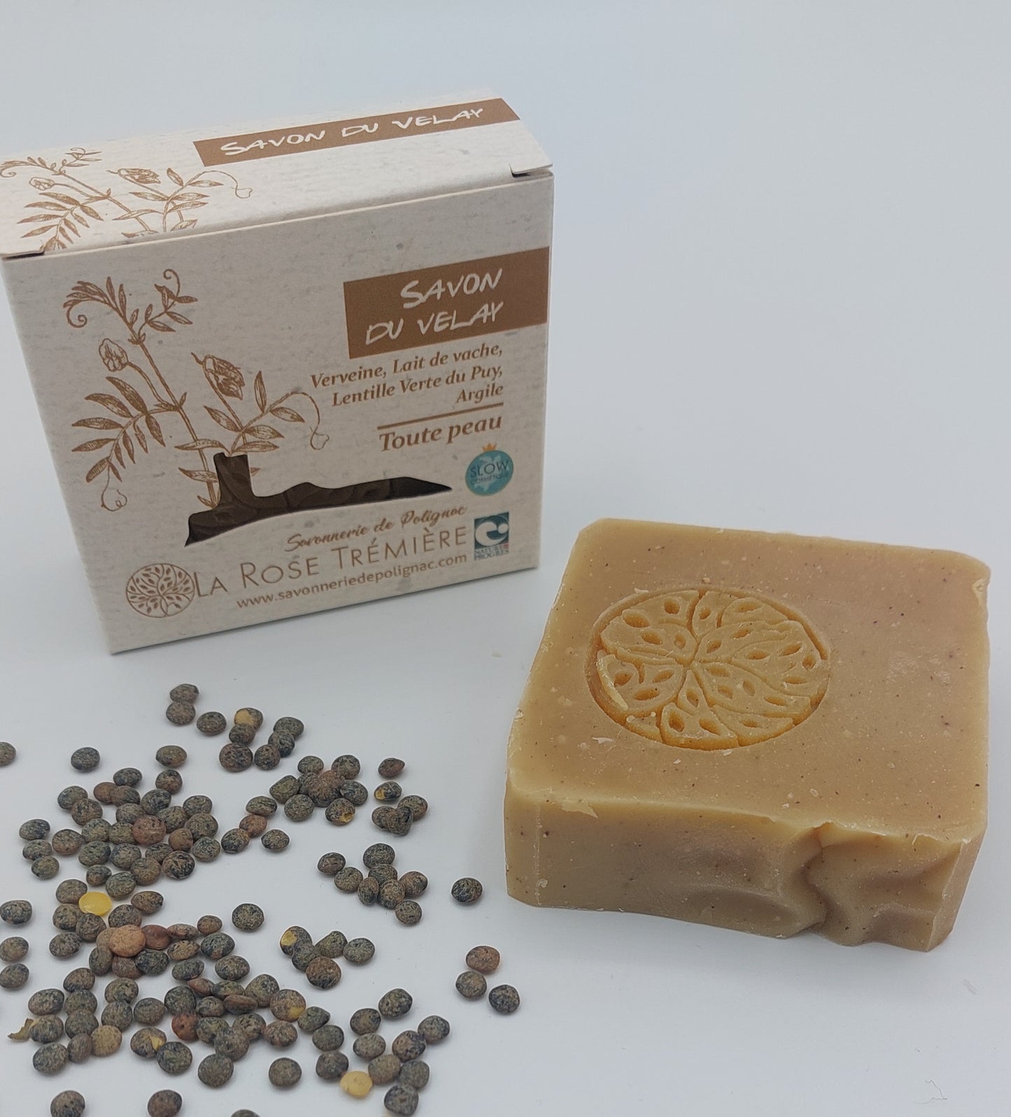 Savon du Velay - Savonnerie de Polignac- Haute-Loire - Farine de Lentilles du Puy, verveine, argile verte - cosmétique Bio