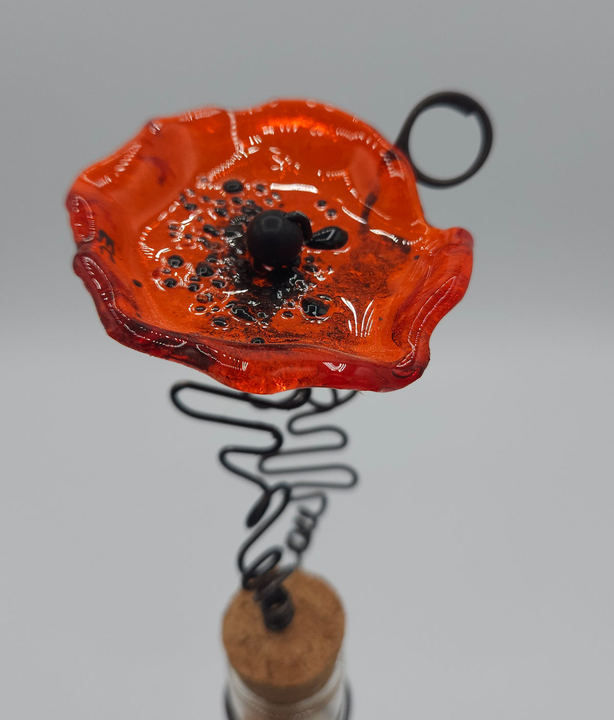 Vase suspendu Fleur en verre  - décoration murale originale - fleur coquelicot en verre , couleur orange - artisanat francais