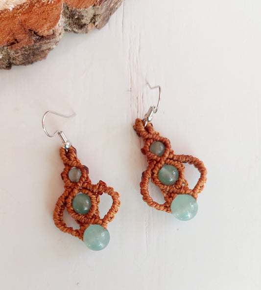 boucles d'oreilles macramé marron Aventurine