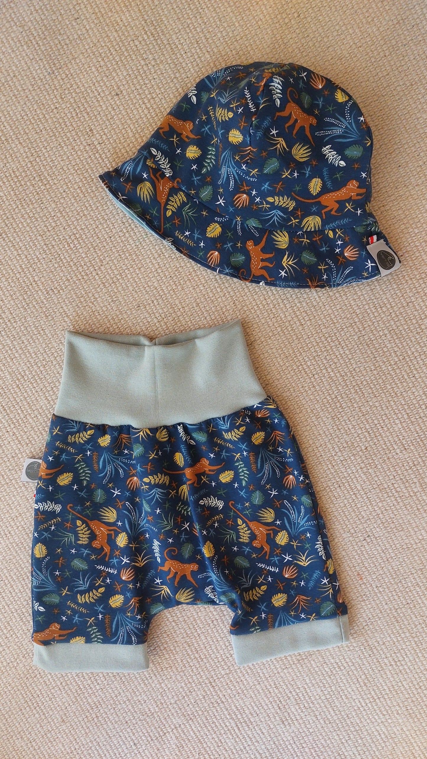 short évolutif et bob assorti bébé 3 mois modèle garçon. coton biologique et fabrication Auvergne