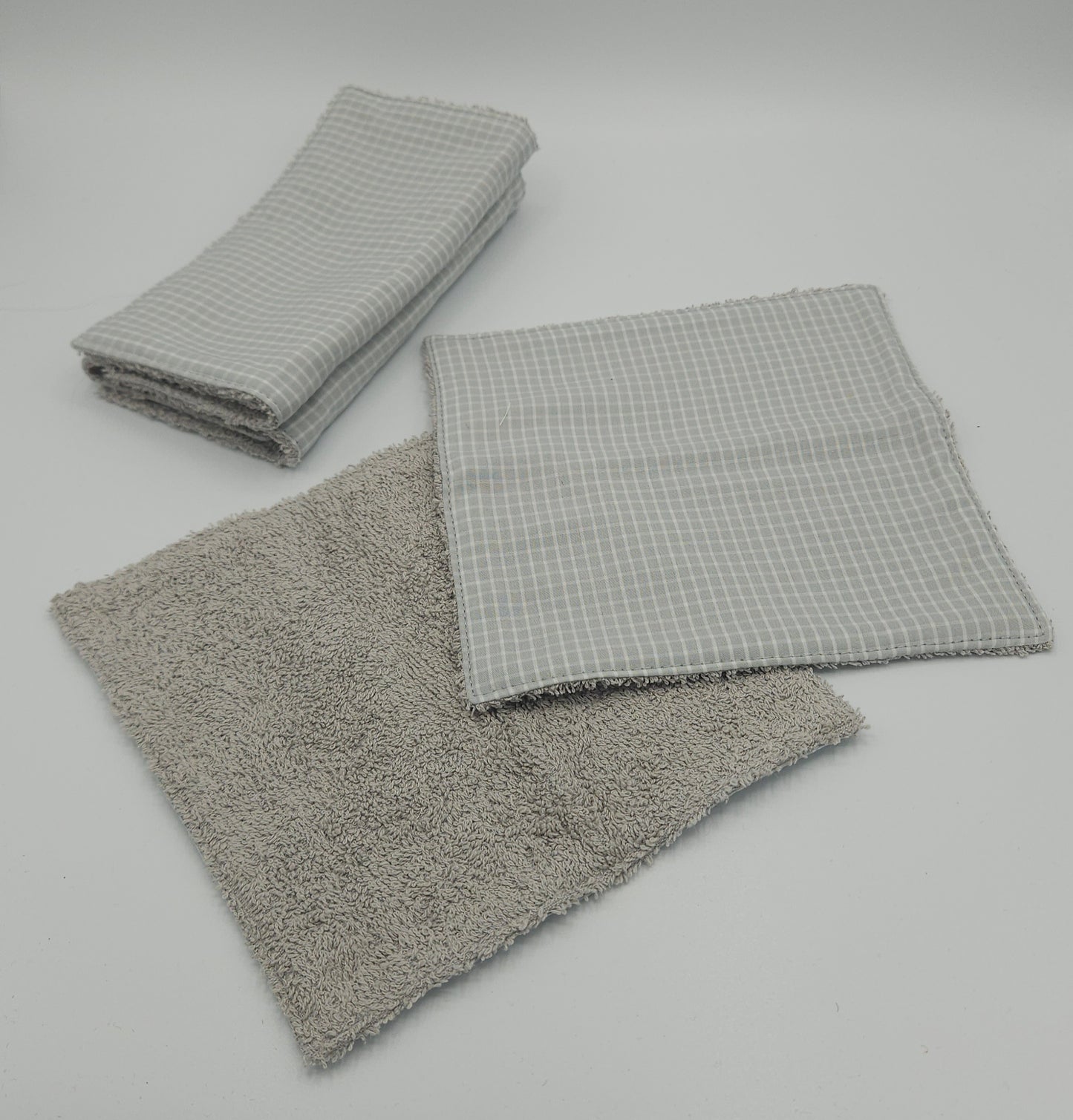 essuis tout lavables en lot de 5 - couleur gris  carreaux vichy - kit cuisine zéro déchet - artisanat éthique et éco-responsable