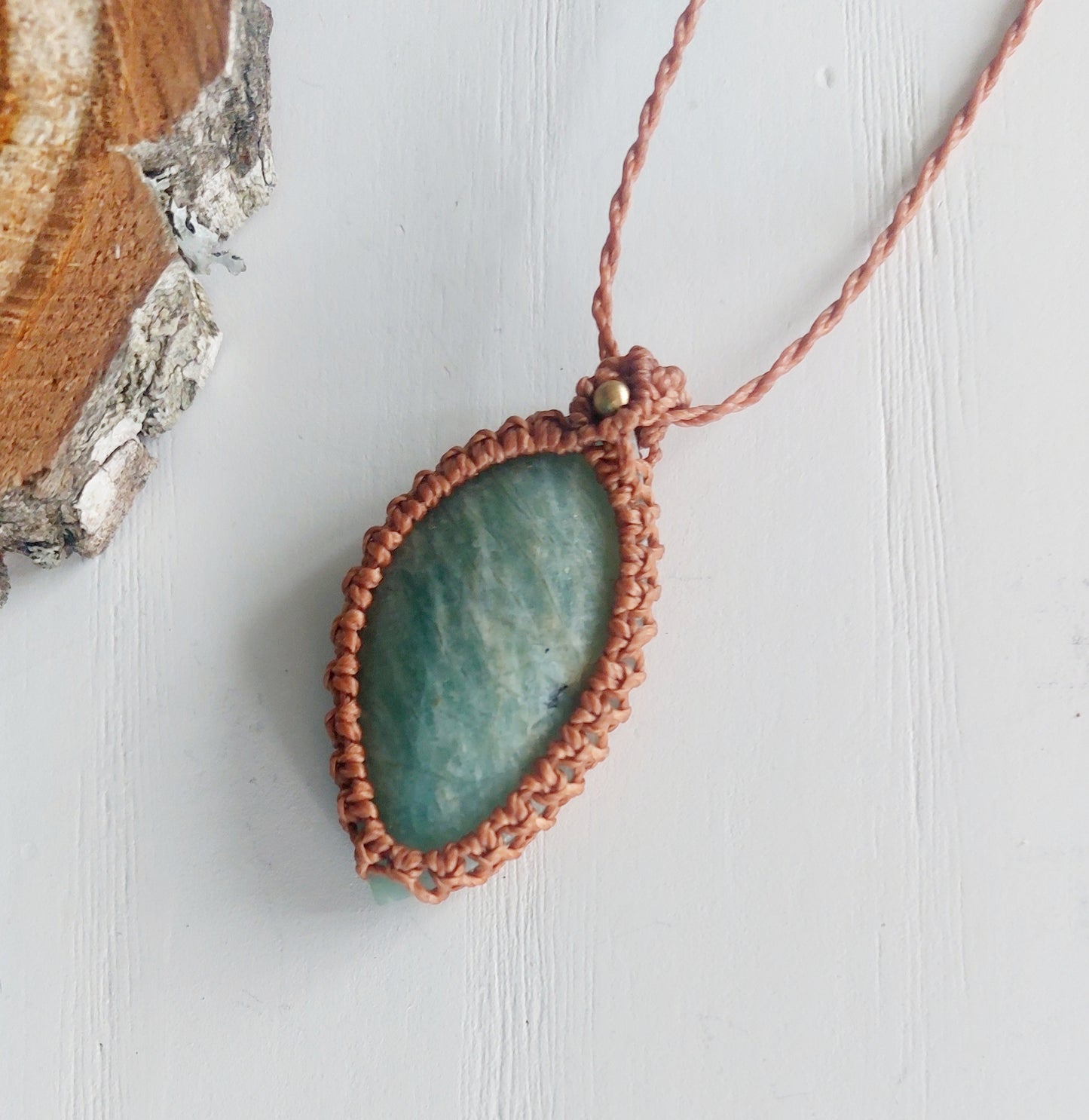 pendentif macramé et amazonite fait main bijou unique