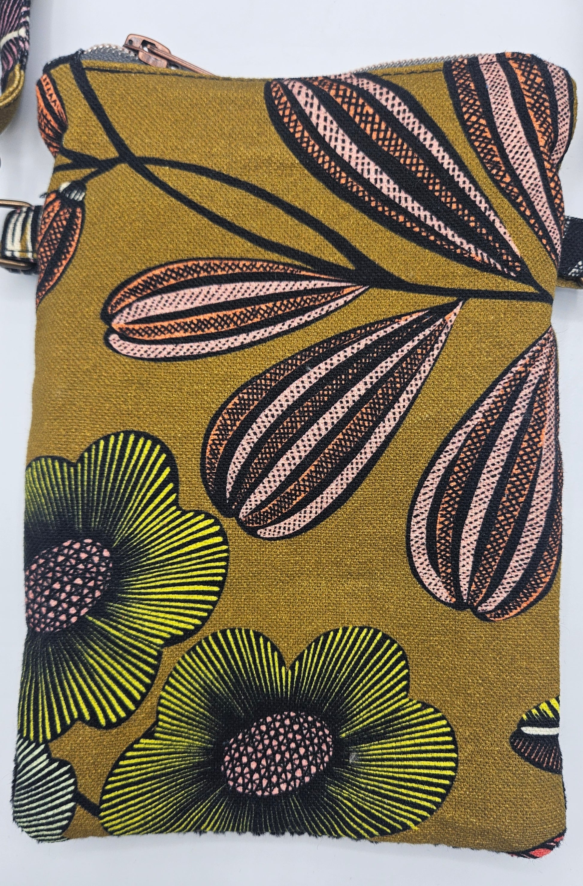 Pochette bandoulière pour téléphone - textile velours bi-matière - artisanat haute-loire